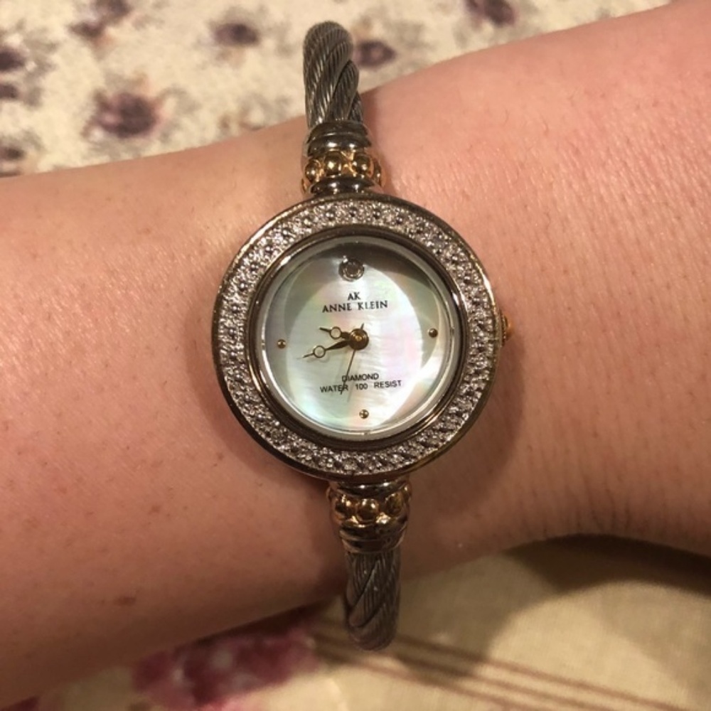 Vintage ANNE KLEIN Two Tone Bangle Watch w/ Bezels - Picture 2 of 7